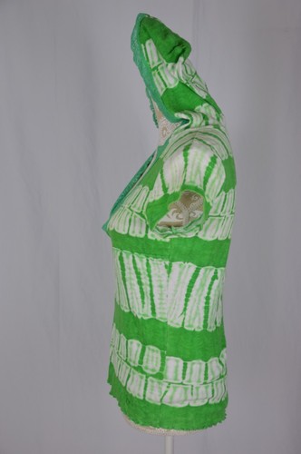 Justice Girls XXL Green White Tie Dye Lace Hooded Short Sleeve V-Neck Shirt Top - Picture 6 of 7