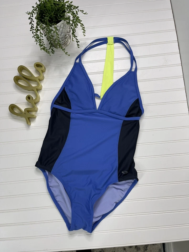 Traje de baño Champion de una pieza para mujer talla L 10-12 traje de baño a rayas atlético Foto 2 de 4