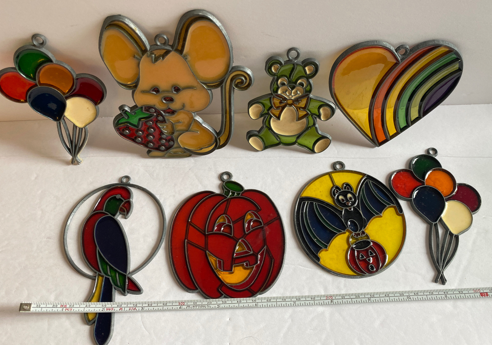 Vintage Acrylic Lead Suncatcher Lot of 8 Mouse, Balloons, Pumpkin Parrot Rainbow eBay