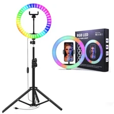 10" RGB Selfie Ring Light with 63" Tripod Stand for Live-streaming TikTok