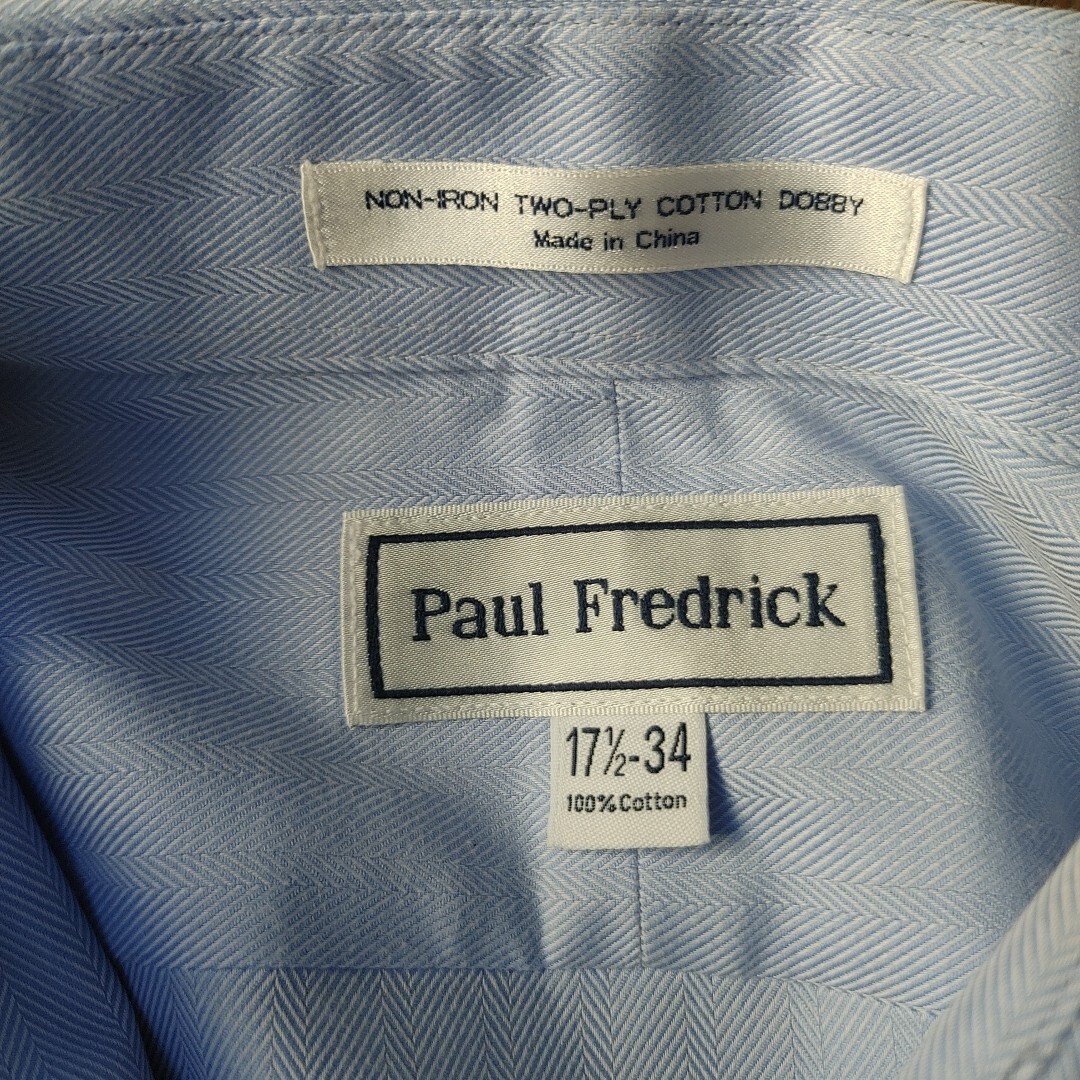 Paul Fredrick Shirt Mens 17.5 34 Twill Chevron Cotton French Cuffs