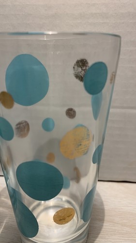 2 Vintage MCM Turquoise and Gold Dot Glass Tumblers 5.25” Stamped B-5 & F-14 - Picture 4 of 7