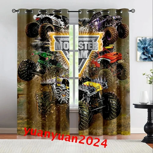 Niños Monster Jam Trucks 3D Blackout Cortina Dormitorio Anillo Térmico Top Ojales Regalo - Imagen 17 de 17