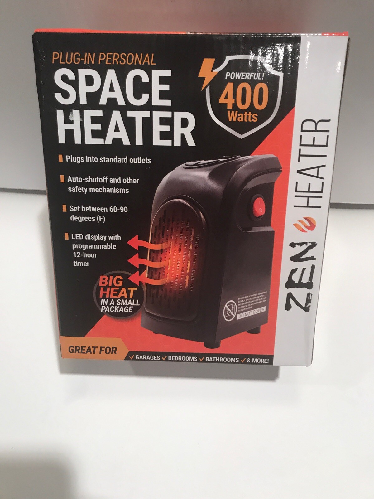 Zen Heater Plug In Personal Space Heater 400 Watts, LED DISPLAY, AUTO