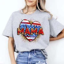American Mama heart T-Shirt US flag heart mom Unisex tee White Sand Grey