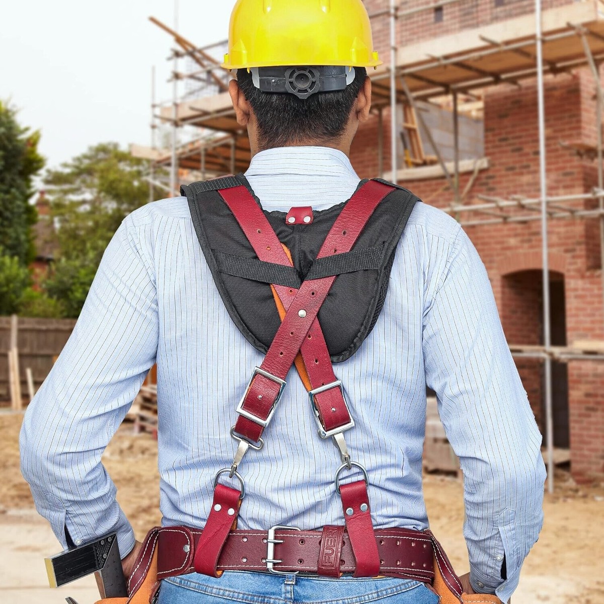 Leather Tool Belt with Suspenders carpenter 19 Pocket Padded Tool