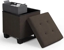 Storage Ottoman Cube with Bin, 15-In Square 15 Inch, Brown Fabric 