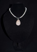 N5230 FAVOLOSA COLLANA GIROCOLLO CAMMEO FIORI VERE PERLE di FIUME BIANCHE