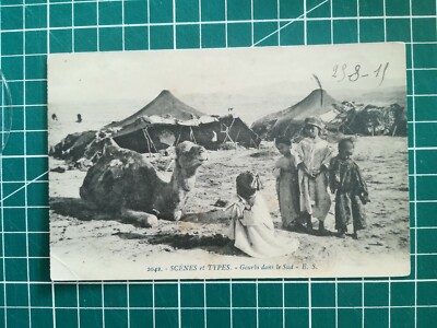 HH239 POSTCARD VGC photo 1918 scene and type - Gourbi camp in the south children