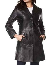 Black Women Trench Coat Handmade Lambskin Genuine Leather Casual Stylish Soft
