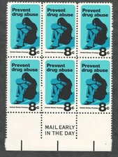 US. 1438. 8c. Prevent Drug Abuse Issue. "Mail Early..." Block of 6. MNH. 1971