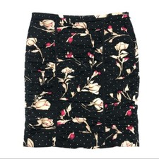 Women's White House Black Market Black Floral Print Ruched Front Midi Dress sz 8