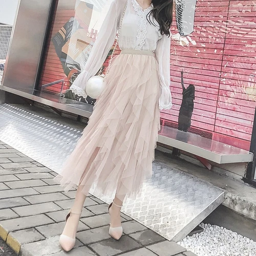 Sommer Damen Tüllrock Elegant Elastische Taille Fee Lang A-Linie Tutu Röcke - Bild 3 von 39