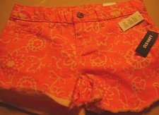 NWT GIRLS OLD NAVY CUFFED COLORED DENIM SHORTS-SIZE 10 REGULAR-FLORAL ORANGE