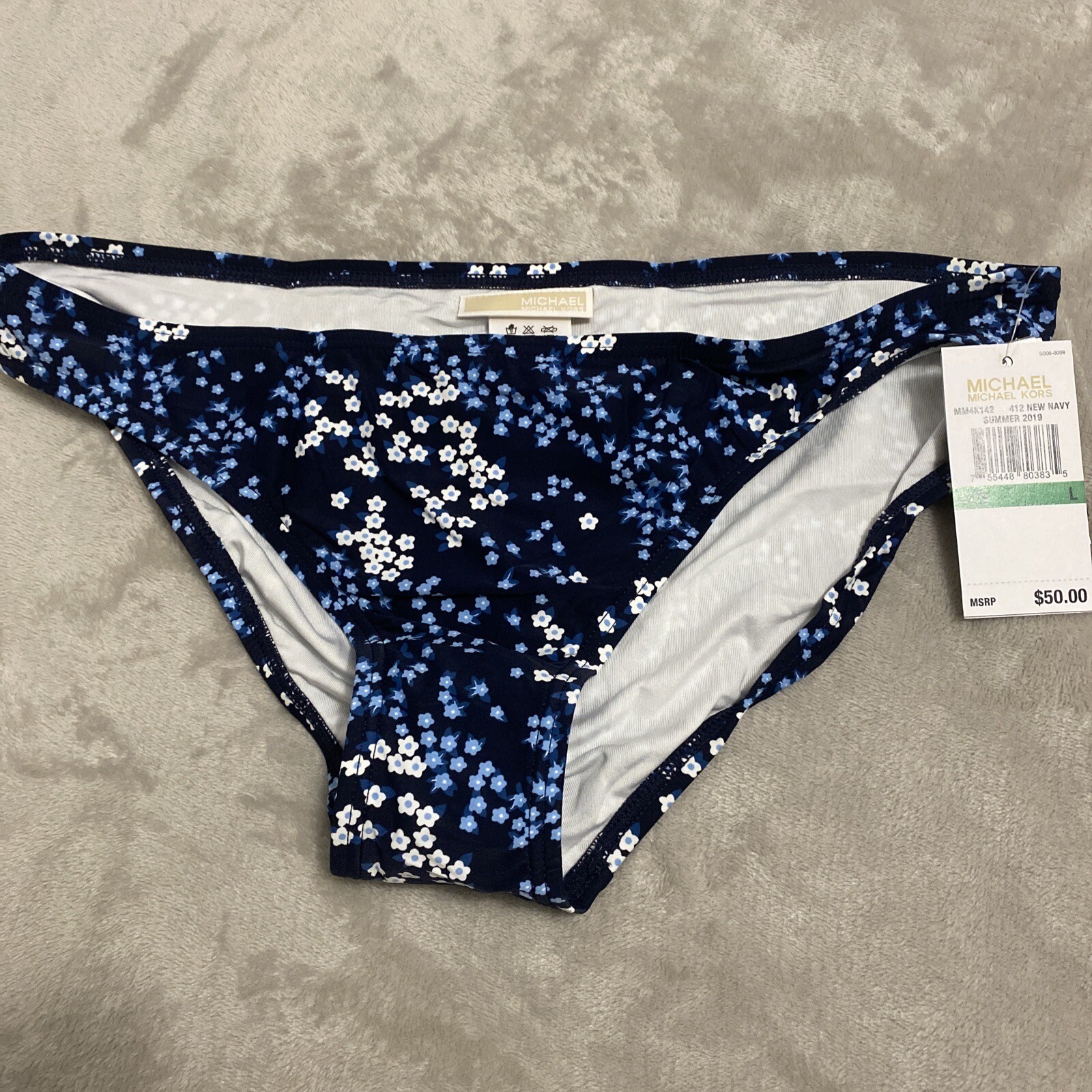 NWT Michael Kors Swimsuit Bikini Bottom Hipster New Navy Size L MRSP $50