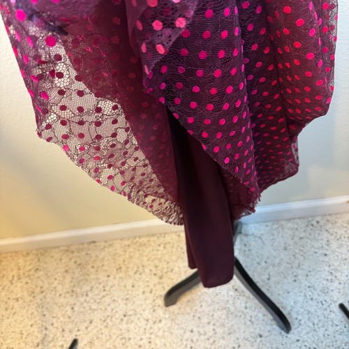 Rebecca Vallance Midnight Kiss Flocked Burgundy Polka Dot Midi Dress Size 6 - Picture 5 of 12