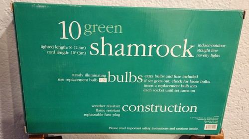Vintage. St. Patrick's Day Shamrock Plastic String Lights. Blow Mold. New in Box - Picture 2 of 3