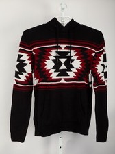 XRAY Jeans Sweater Mens Large Black Hooded Kangaroo Pocket Southwestern Aztec