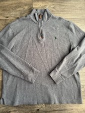 POLO RALPH LAUREN Gray 1/4 Zip Sweater Size XL 100 Cotton Green Pony