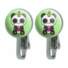 Cute Kawaii Unicorn Panda Holding Heart Novelty Clip-On Stud Earrings