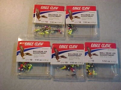 50 NEW EAGLE CLAW 1/32 OZ LEAD JIG HEADS size 6 HOOKS JIGS FISHING ASSORTED ice