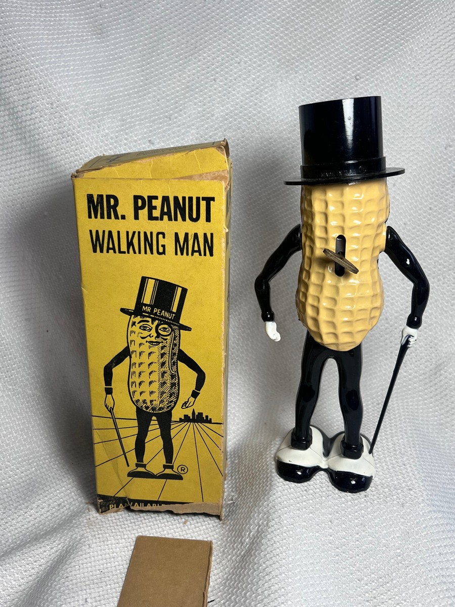 Vtg Working Planters Nuts Mr. Peanut Walking Man Wind Up Toy With