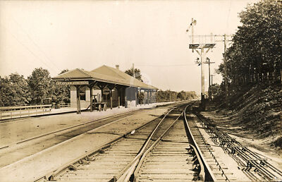 Needham, MA Railroad Station at Needham Junction 1908 RPPC Photo Postcard Copy