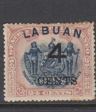 Labuan 1899 surcharge 4c on 24c SG107a mounted mint