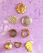 Vintage Scarf Clips LOT OF 8 Slide Gold Tone Initials Twisted Round Art Deco