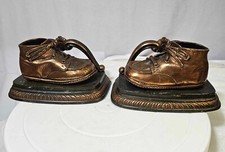 PAIR Vtg bronze baby shoes bookends- 90oz