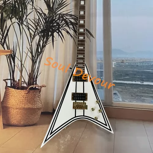 USA High-end Custom Jackson Electric Guitar, Flying V-Shaped White Professional