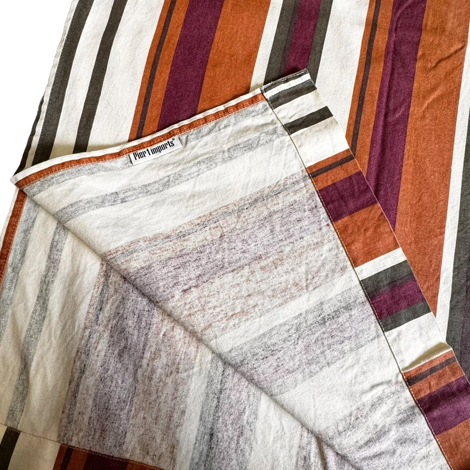 Pier 1 Imports Multicolor Stripes Warm Colors Curtains (2)52"Wx82"L 100% Cotton - Image 3 of 3