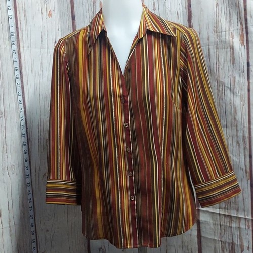 Allison Morgan Colorful Earthtine Striped Button Blouse - Picture 4 of 15