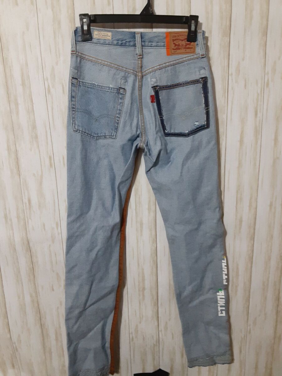 LEVIS HERON PRESTON 501 Orange Distressed Jeans - size 25x32 LEVIS HERON PRESTON 501 Orange Distressed Jeans - size 25x32