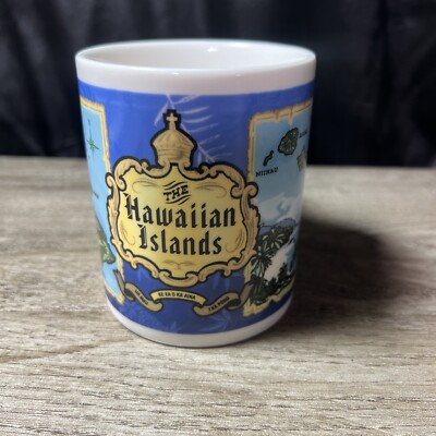 Vintage BLUE ISLAND Chain HAWAIIAN ISLANDS Coffee Mug Map of the Islands Mug