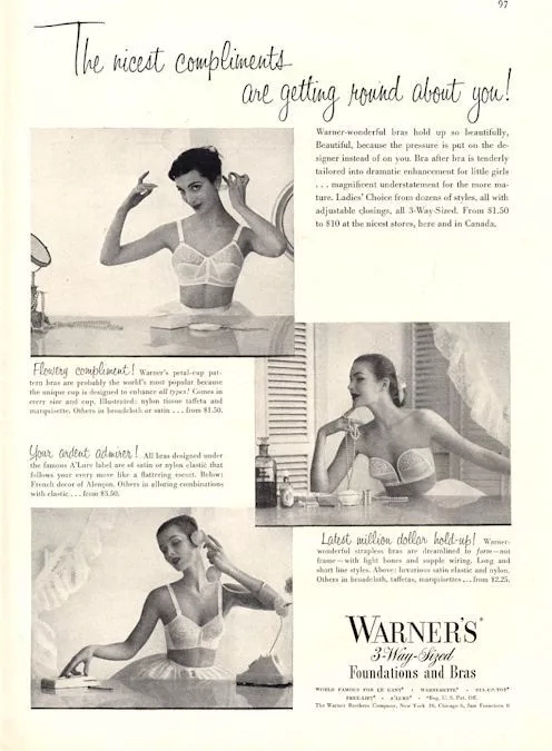 1951 Warner PRINT AD features: Vintage Foundations and Bra lingerie  underware