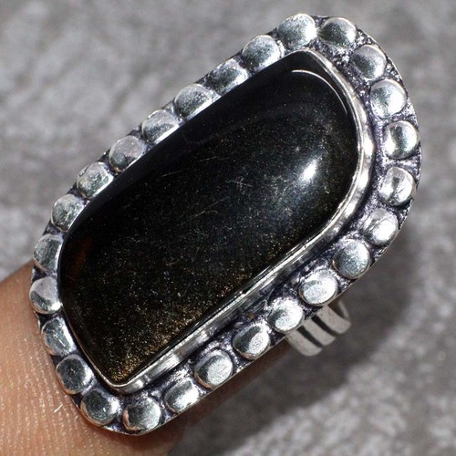 925 Silver Plated Silver Obsidian Ring Gemstone Handmade Size US