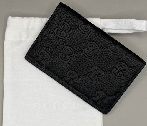 Gucci GG Imprint Black Calf Leather Card Case Wallet Bi-fold Authentic