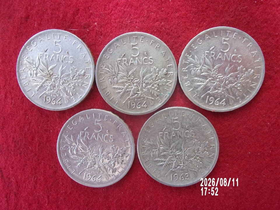 5 pièces de 5f semeuse ARGENT - Photo 2/2