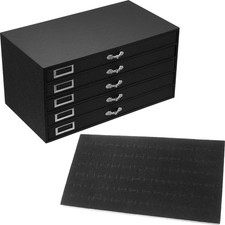 5 Drawer Jewelry Storage Case  Black Foam Ring Display Tray Inserts Kit 6 Pcs