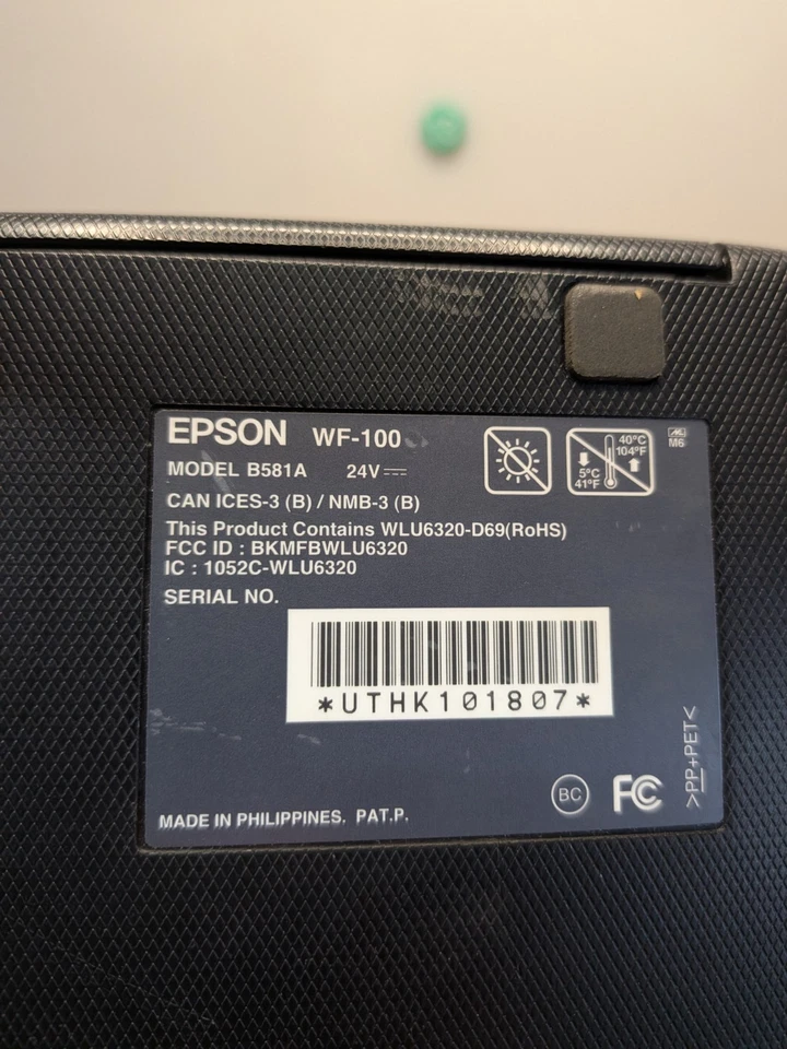 Epson Workforce WF-100 Portable Wireless Inkjet Printer Model B581A No A/C Power - Image 3 of 3