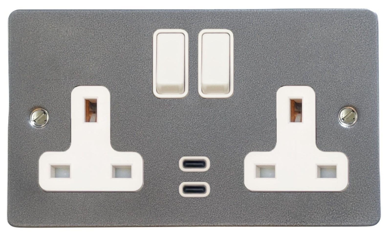 G&H FP913W Flat Plate Pewter Double 13A Plug Socket Dual 4.2A USB C
