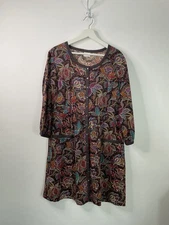 East Brown Purple Needle Fine Cord Cotton Paisley Fit & Flare Shirt Dress UK 14