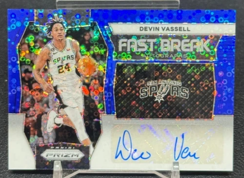 Devin Vassell 2023-24 Panini Prizm 01/49 Auto Blue Disco Fast Break #FB-DVS