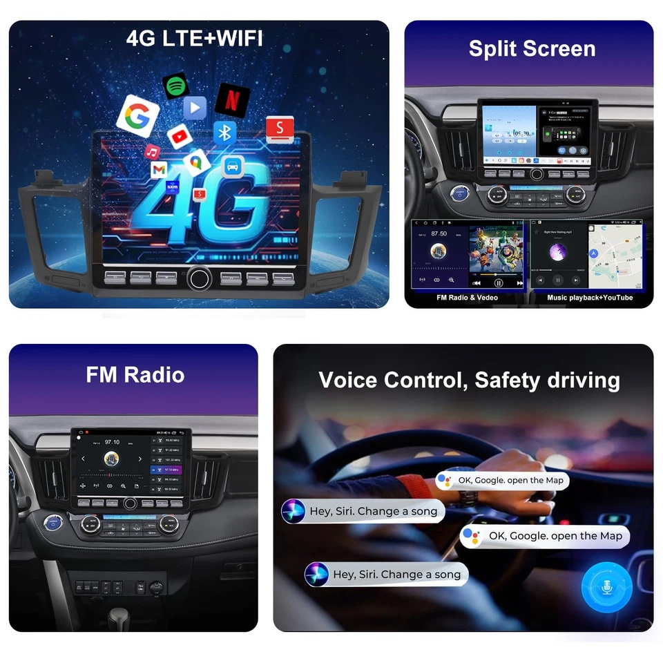 8Core 4G LTE QLED Touch Screen Wireless Carplay Stereo for 2013-2018 Toyota RAV4 - Image 3 of 4