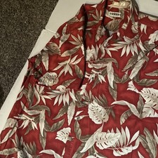 Vintage CAMPIA MODA Hawaiian Shirt BURGUNDY/RED Palm Leaves Men's XL 100 Cotton