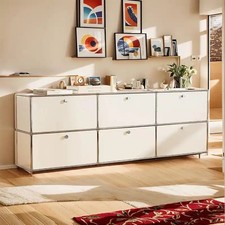 Modern Accent Storage Cabinet Shelf Free Standing Storge Organizer Metal White