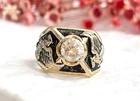 Double Eagle Figural Scottish Rite Gold Toned Costume Jewelry Vintage Ring sz 13