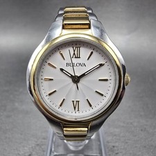 Bulova Watch Women 28mm White Dial Two Tone Round 98L217 New Batt Roman Numerals