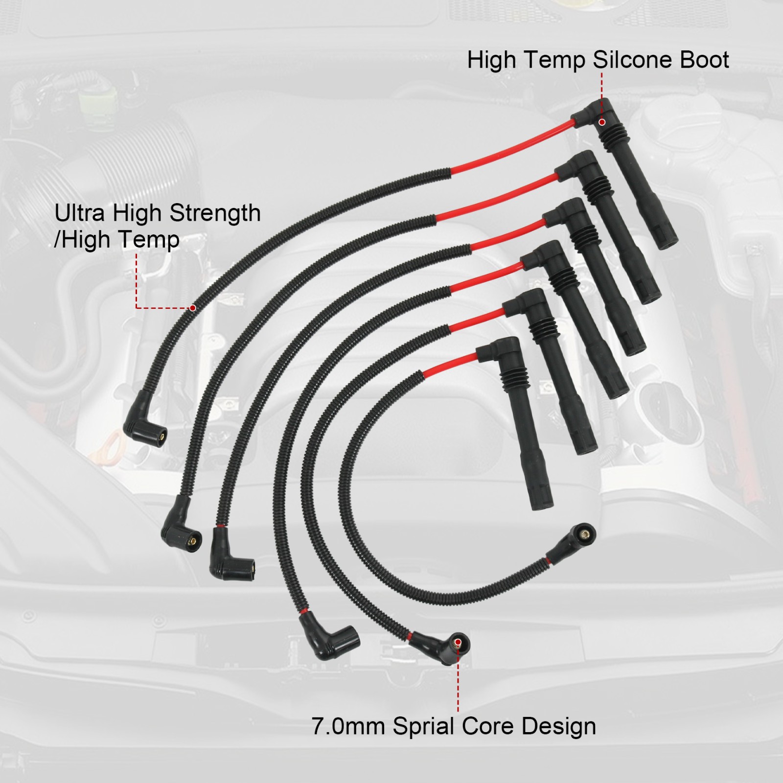Red JDMSPEED Spark Plug Wire Set for Volkswagen Passat Audi A4 A6 2.8L 671-6165